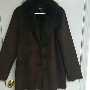 Style & co jacket. Size Large. Brown faux suede with faux fur lining.  Wore once